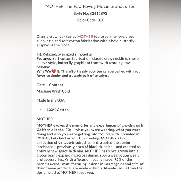 MOTHER the Raw Rowdy Metamorphosis Tee, size S - Picture 3 of 10